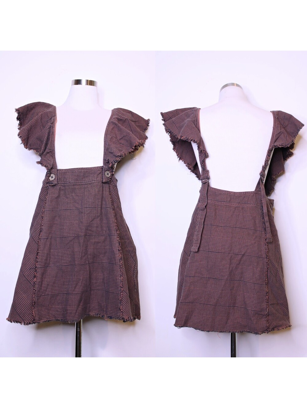 FP Brown Plaid Overall Dress - Small